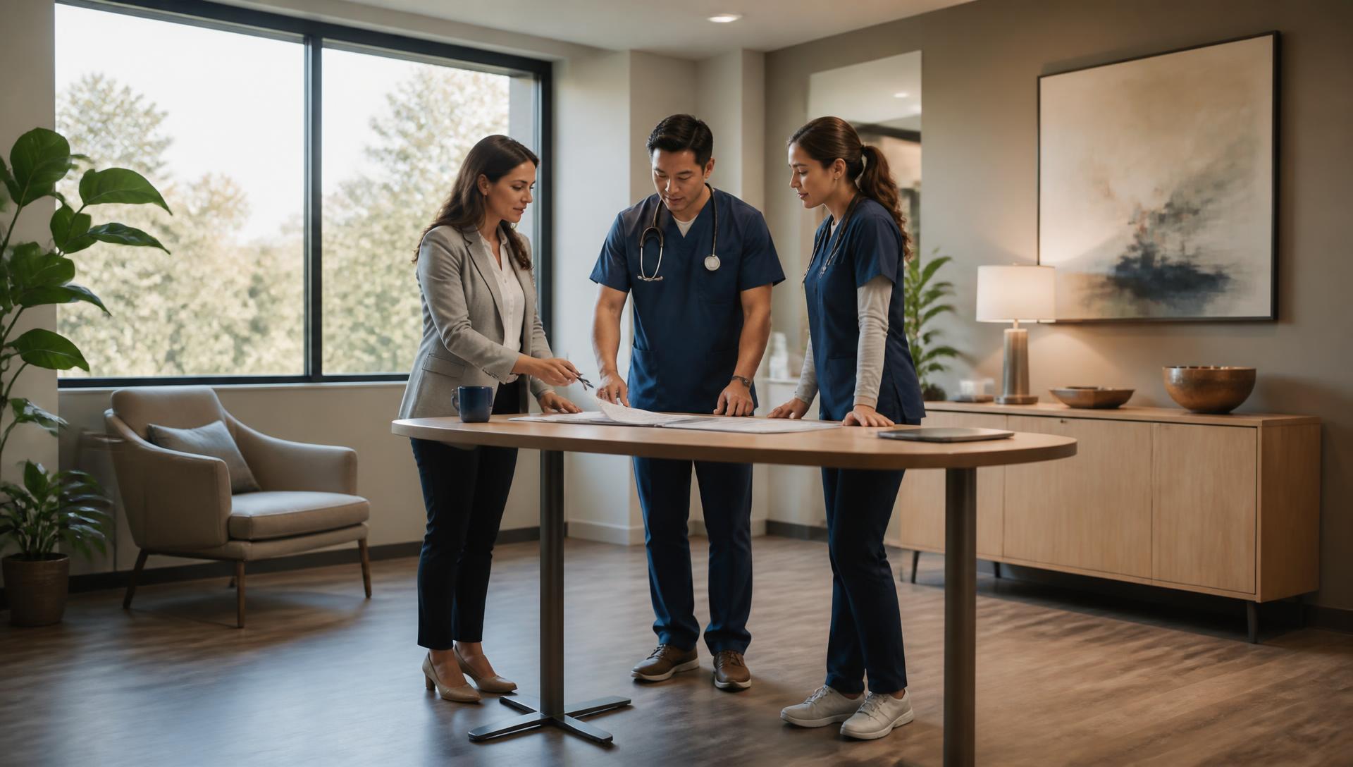 Independent, licensed wound care providers reviewing a patient care plan together