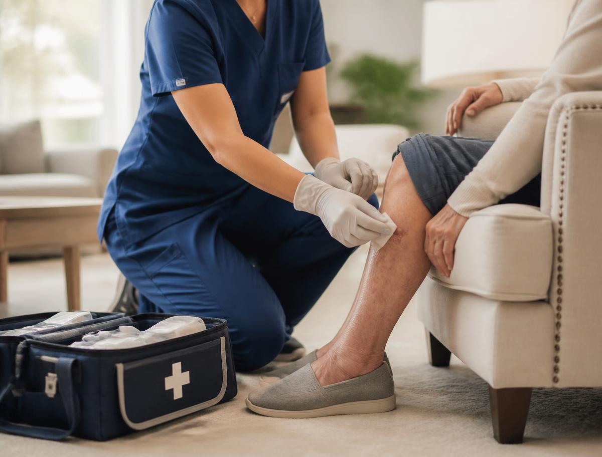 Wound care supplies prepared for a visit
